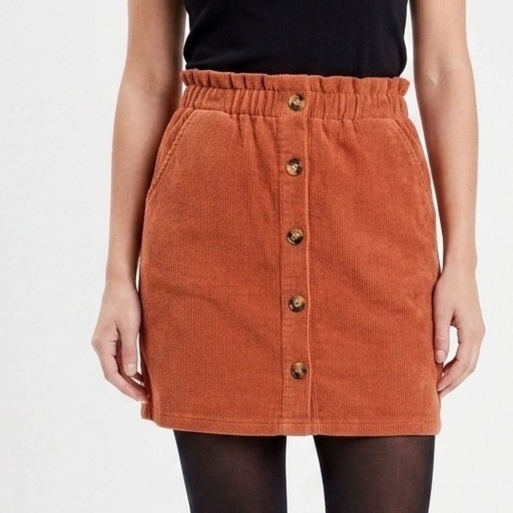 Fashion Nova Kids Large Rust Orange Corduroy Button Front Mini Skirt Large